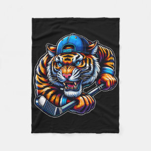 Ice Hockey Tiger Fierce Competition Fleece Blanket