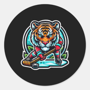 Ice Hockey Tiger Unleash Your Roar Classic Round Sticker