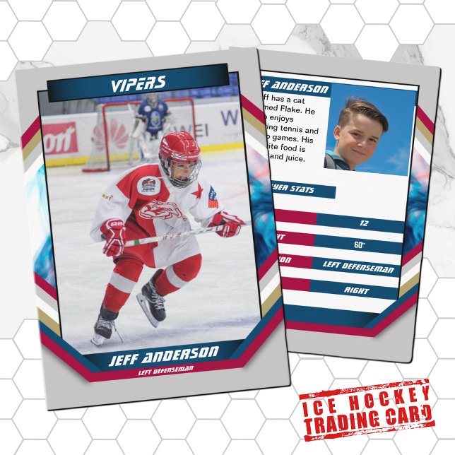 Ice Hockey Trading Card in Cool Red Blue Grey (Ice Hockey Trading Card: Futuristic design, dynamic action. Perfect gift for kids and fans! )