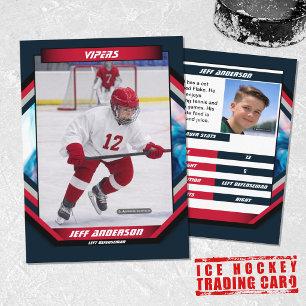 Ice Hockey Trading Card in Cool Red Dark Blue 