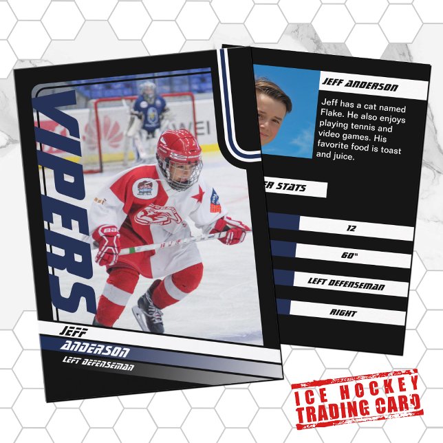 Ice Hockey Trading Card in Dynamic Blue Black (Proudly share youre kids' achievements with this blue and black card)