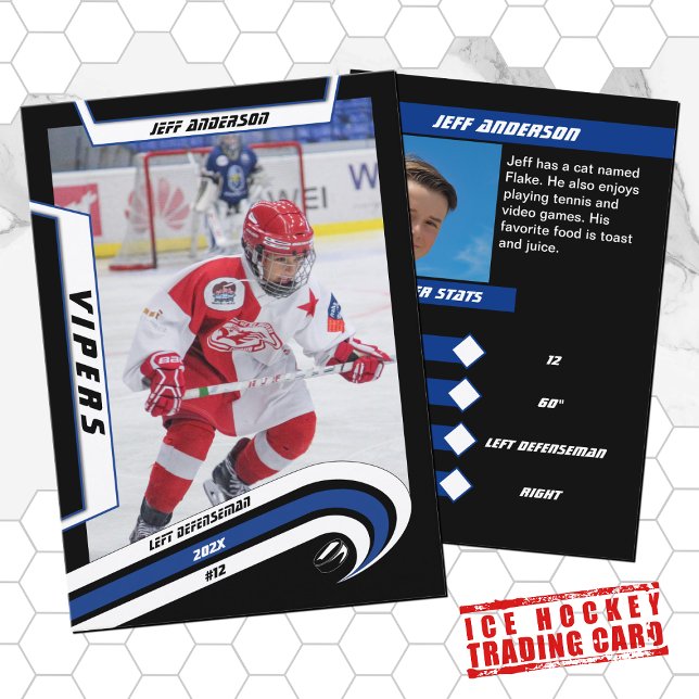 Ice Hockey Trading Card in Lively Blue (Youthful blue hockey card ideal for kids in the little league. Stylish souvenir and perfect gift.)