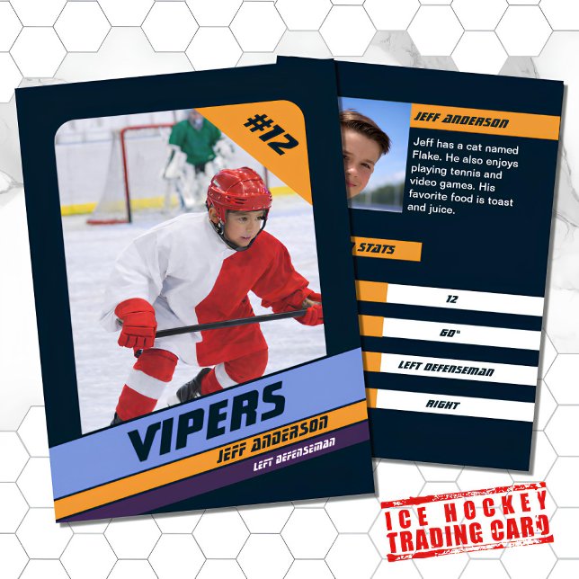 Ice Hockey Trading Card in Vibrant Violet (Proudly share youre kids' achievements)