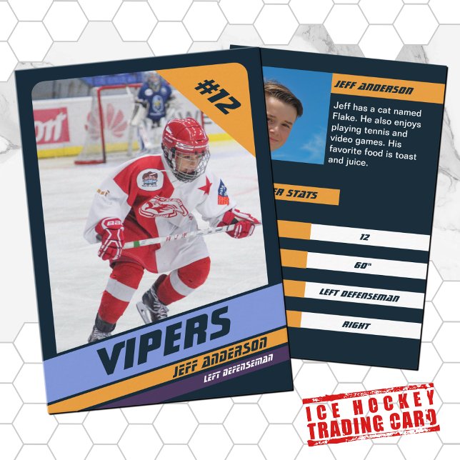 Ice Hockey Trading Card in Vibrant Violet (Proudly share youre kids' achievements)