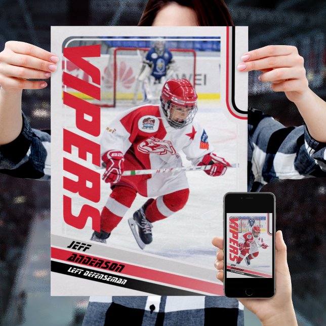 Ice Hockey Trading Card  Poster (Unleash the ultimate power of customization with our red and black ice hockey Poster)