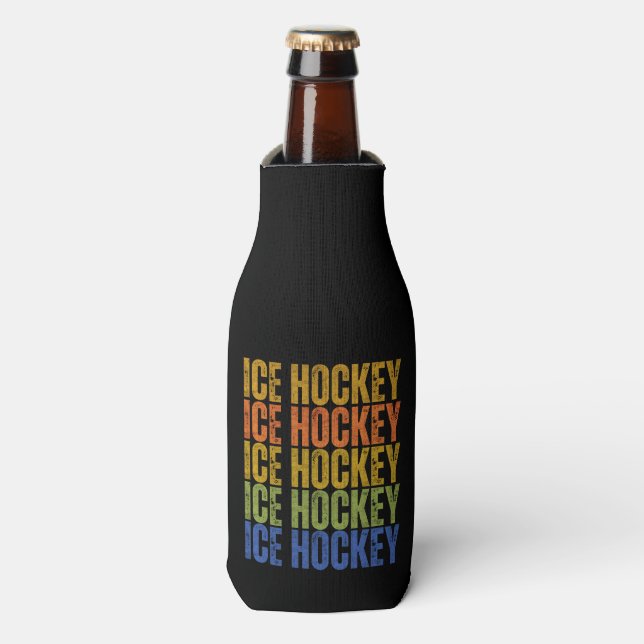 Ice Hockey Typography Bottle Cooler (Bottle Front)