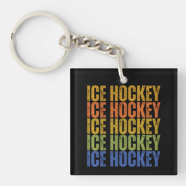 Ice Hockey Typography Key Ring (Front)