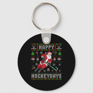 Ice Hockey Ugly Christmas Santa Claus Happy Hockey Key Ring