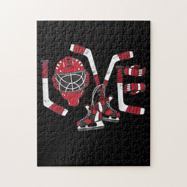 Ice Hockey Valentines Day Love Cute Gift Boys Girl Jigsaw Puzzle (Vertical)