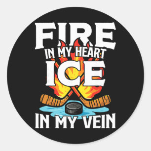 Ice Hockey Vintage Fire In My Heart Ice In My Vein Classic Round Sticker