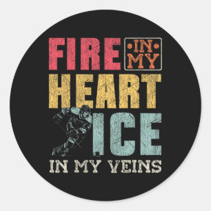 Ice Hockey Vintage Fire In My Heart Ice In My Vein Classic Round Sticker
