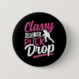 Ice Hockey Vintage Girl Cly Until The Puck Drop 6 Cm Round Badge