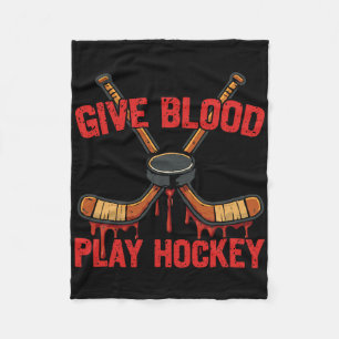 Ice Hockey Vintage Give Blood Play Hockey Fleece Blanket