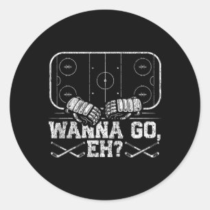 Ice Hockey Vintage Gloves Wanna Go Eh (1) Classic Round Sticker