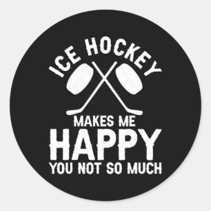 Ice Hockey Vintage Mask Ice Hockey Makes Me Happy Classic Round Sticker