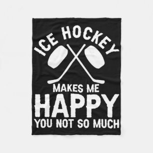 Ice Hockey Vintage Mask Ice Hockey Makes Me Happy  Fleece Blanket