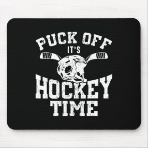 Ice Hockey Vintage Pun Puck Off It's Hockey Time Mouse Pad