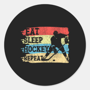 Ice Hockey Vintage Retro Eat Sleep Hockey Repeat Classic Round Sticker