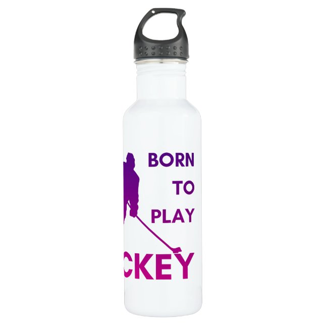 Ice hockey water bottle girly purple born to play (Front)