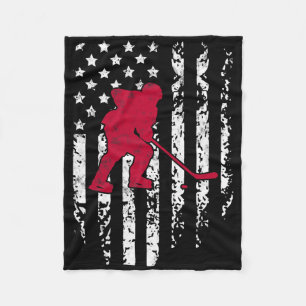 Ice Hockey Winter Sports Vintage American Flag Pat Fleece Blanket