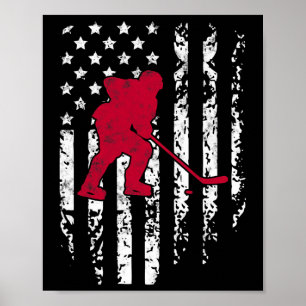 Ice Hockey Winter Sports Vintage American Flag Pat Poster