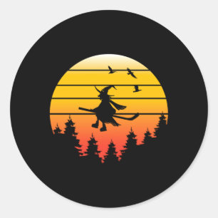 Ice Hockey Witch Hockey Halloween Vintage Classic Round Sticker