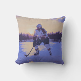 Ice Hocky Player at Sunrise Cushion