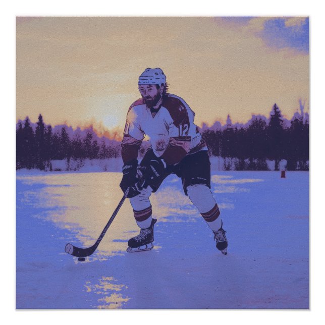 Ice Hocky Player at Sunrise Poster (Front)