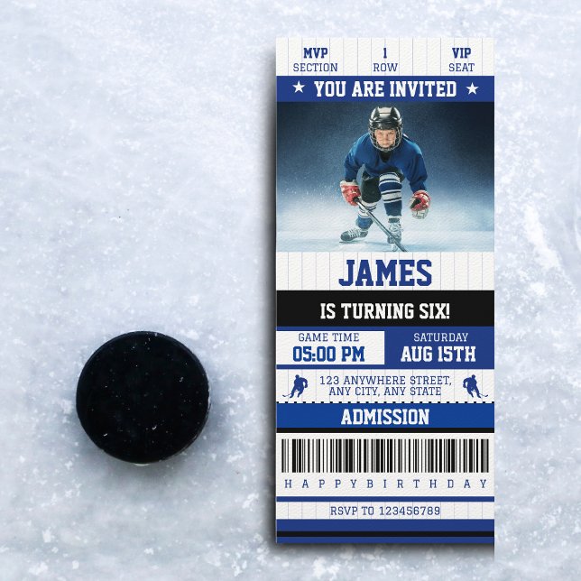 Ice Hocky Themed Sports Ticket Birthday Party   Invitation (Ice hockey birthday ticket invitation)