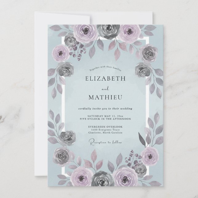 Ice Lavender Painted Wedding Invitation (Front)