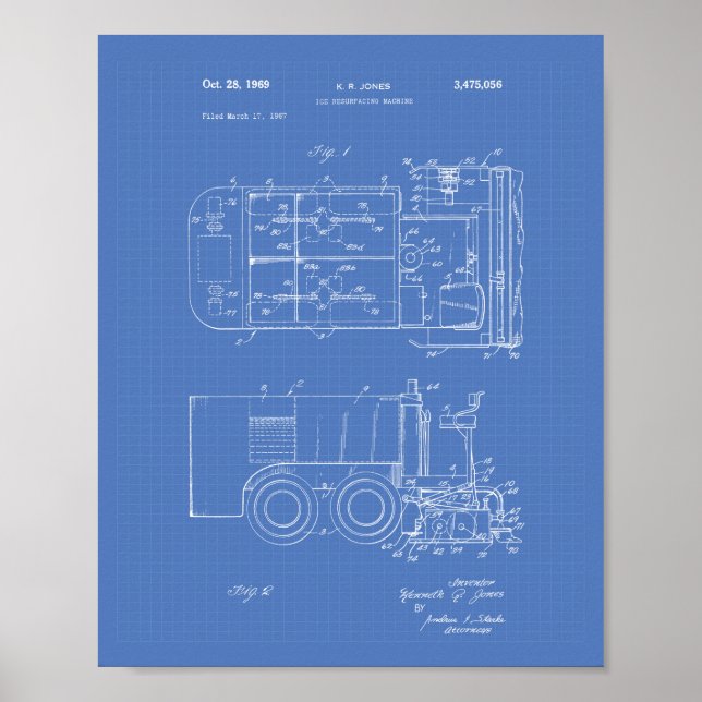 Ice Machine 1969 Patent Art - Blueprint Poster (Front)