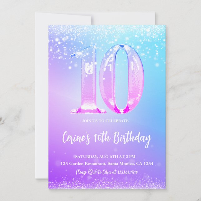 Ice number white glitter Girl 10th Birthday Invitation (Front)