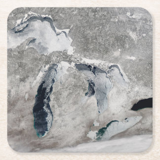 Ice On The Great Lakes, United States. Square Paper Coaster