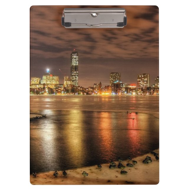 Ice partially melted on Charles River in Boston Clipboard (Front)