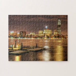Ice partially melted on Charles River in Boston Jigsaw Puzzle