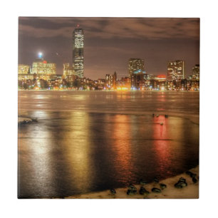 Ice partially melted on Charles River in Boston Tile