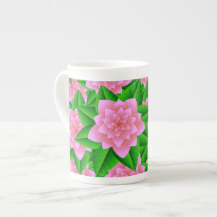Ice Pink Camellias and Green Leaves Bone China Mug