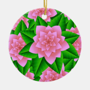 Ice Pink Camellias and Green Leaves Ceramic Tree Decoration