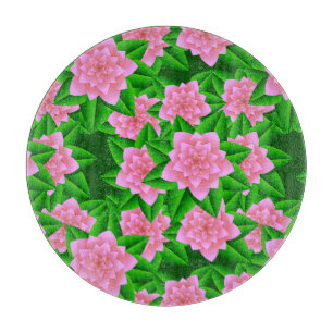 Ice Pink Camellias and Green Leaves Cutting Board