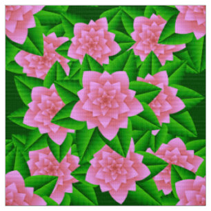 Ice Pink Camellias and Green Leaves Fabric