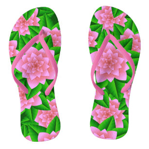 Ice Pink Camellias and Green Leaves Thongs