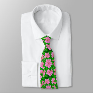 Ice Pink Camellias and Green Leaves Tie