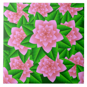 Ice Pink Camellias and Green Leaves Tile