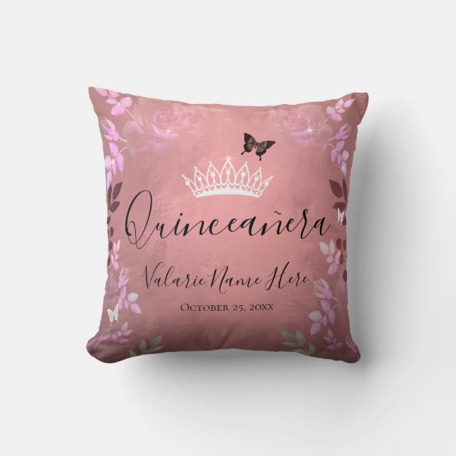 Ice Pink Fancy Roses Quinceanera Pink Throw Pillow (Front)