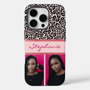 Ice Pink Leopard Print Photo Collage iPhone 16 Pro Case