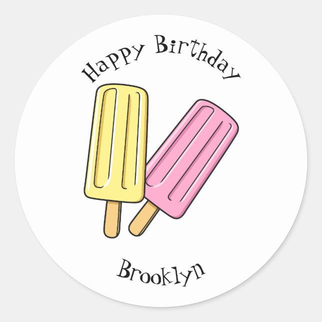 Ice pop cartoon illustration  classic round sticker (Front)