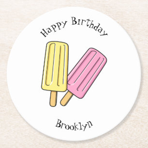Ice pop cartoon illustration round paper coaster