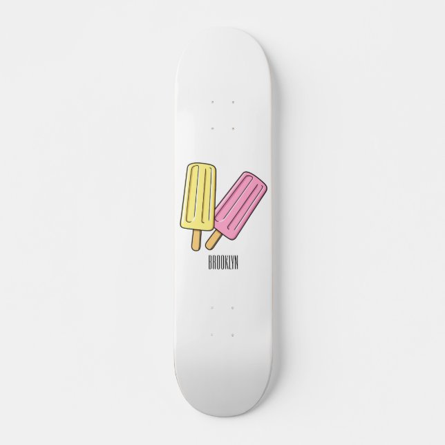 Ice pop cartoon illustration  skateboard (Front)