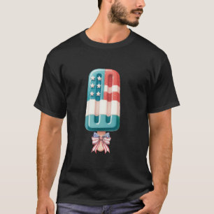 Ice Pop Coquette Bow American US Flag Patriotic 4t T-Shirt