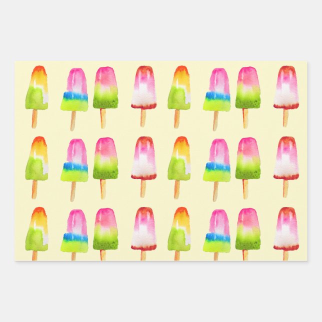 Ice pops popsicles girly delicious treats wrapping paper sheet (Front)
